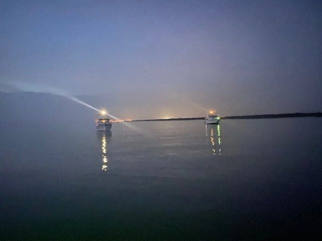 Anchoring at Morgan Bay (Marco Island in the distance): Calm before the sporty seas