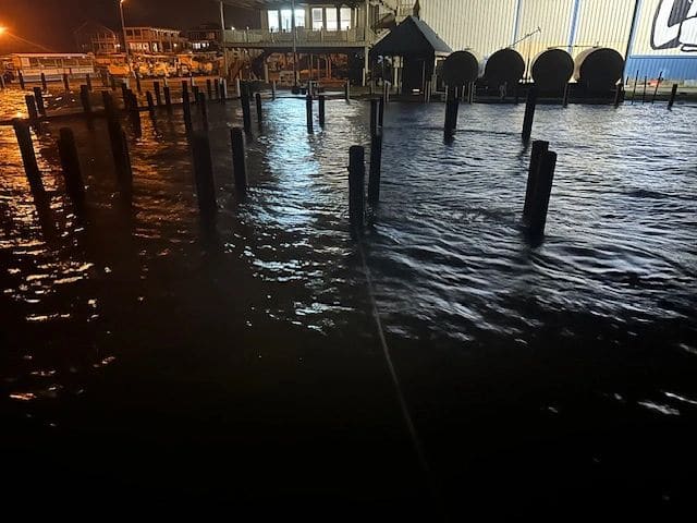 Night of the storm, Caspers marina, Swansboro. The sea otter was by the first set of pilings.