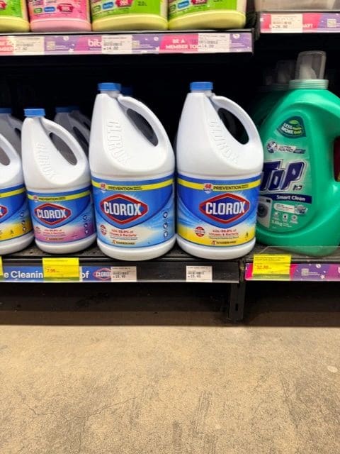 Clorox, small bottle on sale, $1.97 (Larger size: $4.80)