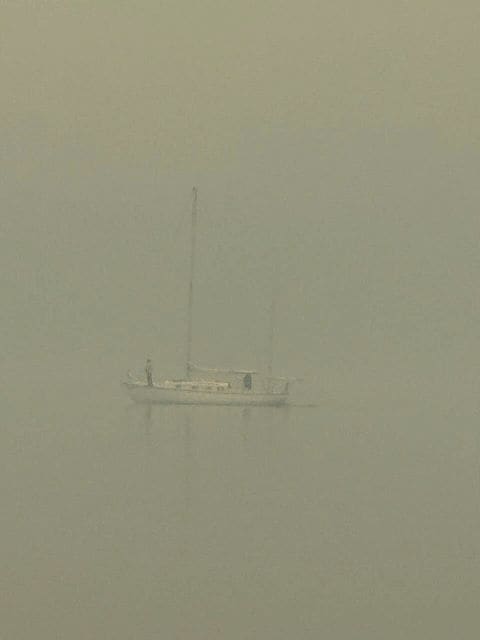 Passing sailboat on way from Red Rock to Thunder Bay - relied a lot on radar in these conditions.