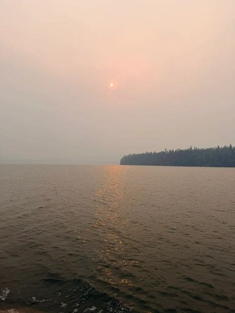 Orange sun shining on the water - Red Rock to Thunder Bay