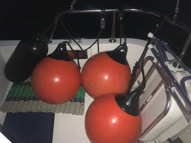 Fenders secured in the cockpit, ready for a crossing