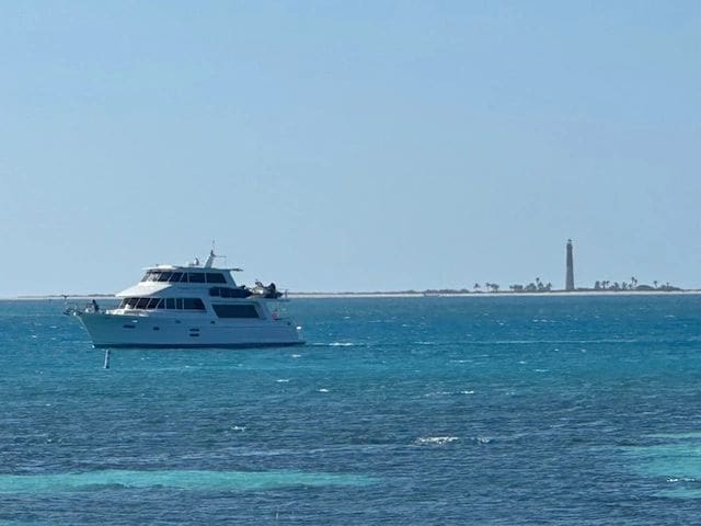 Lighthouse (and anchored boat), view from Ft Jefferson