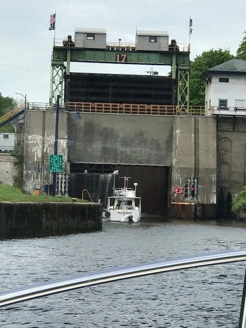 Lock E-17, the highest lift on the canal and 1 of 2 locks in the US where boats travel under the lock door to enter the lock